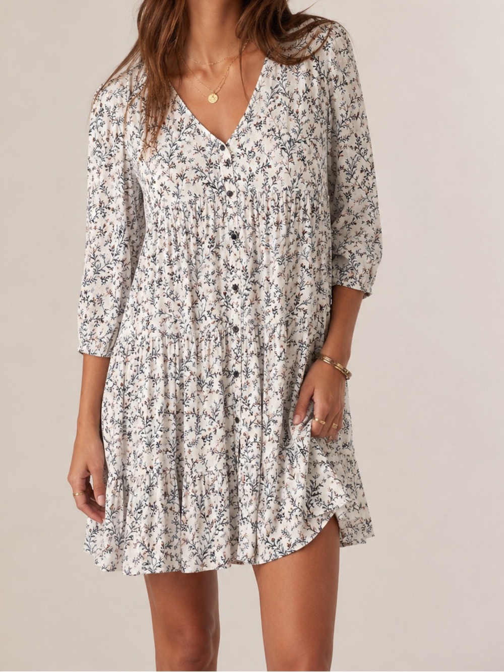 Sézane Aure Dress Floral Size XS V Neck 3/4 Sleeves